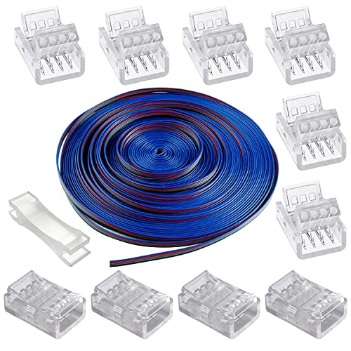 GTIWUNG LED Verlängerungskabel 10M/32.8ft, 4 Polig LED Band Verbindungskabel LED Strip Extension Kabel, inkl Lückenlose Stecker, 4-Poliger 10mm Stecker für 5050 3528 2835 LED Streifen Licht von GTIWUNG