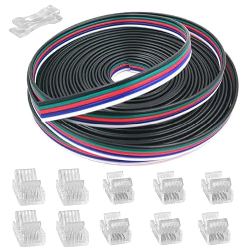 GTIWUNG LED Verlängerungskabel 10M/32.8ft, 5 Polig LED Band Verbindungskabel LED Strip Extension Kabel, inkl Lückenlose Stecker, 5-Poliger 12mm Stecker für 5050 3528 2835 LED Streifen Licht von GTIWUNG