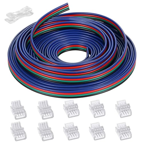 GTIWUNG LED Verlängerungskabel 15M/49.2ft, 4 Polig LED Band Verbindungskabel LED Strip Extension Kabel, inkl Lückenlose Stecker, 4-Poliger 10mm Stecker für 5050 3528 2835 LED Streifen Licht von GTIWUNG