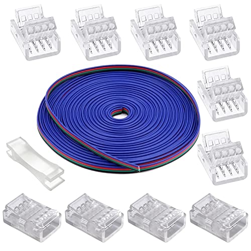 GTIWUNG LED Verlängerungskabel 5M/16.4ft, 4 Polig LED Band Verbindungskabel LED Strip Extension Kabel, inkl Lückenlose Stecker, 4-Poliger 10mm Stecker für 5050 3528 2835 LED Streifen Licht von GTIWUNG