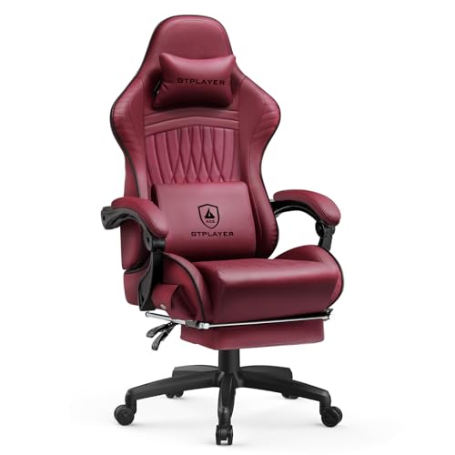 GTPLAYER Gaming Stuhl, Ergonomischer Gaming Sessel Schreibtischstuhl PC Gamer Racing Stuhl mit Fußstütze Lautsprecher Musik Bürostuhl bis 150kg belastbar rot von GTPLAYER