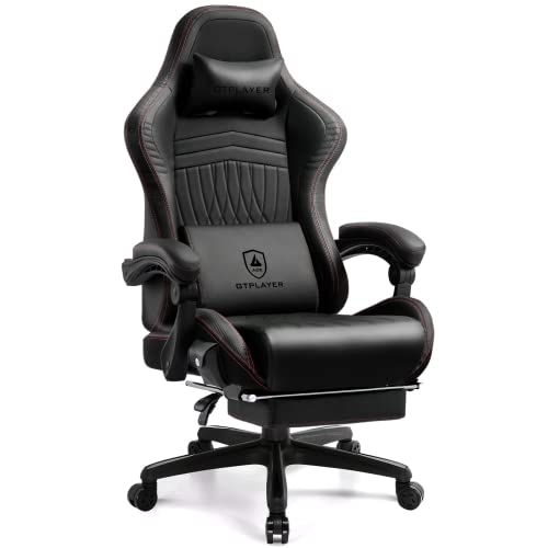 GTPLAYER Gaming Stuhl, Ergonomischer Gaming Sessel Schreibtischstuhl PC Gamer Racing Stuhl mit Fußstütze Lautsprecher Musik Bürostuhl bis 150kg belastbar schwarz-rot von GTPLAYER