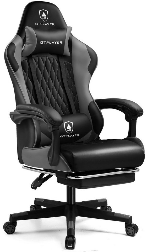 GTPLAYER Gaming-Stuhl Gamer Stuhl, Ergonomischer Bürostuhl mit Fußstütze, Gaming Sessel 150 kg Belastbarkeit, Kopfstütze und Lendenstütze von GTPLAYER