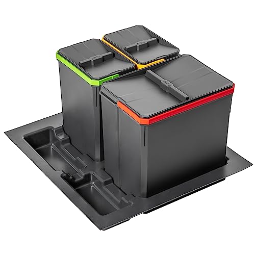 GTV - Abfallsammler Set AxiSpace, für Schubladen und Schränke mit Breite 600 mm, Set Besteht aus Behältern 1x 15L, 2x 7L, Mülleimer aus Kunststoff mit Graphenpartikeln, Farbe Anthrazit von GTV