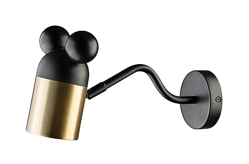 GTV - MOUSE Wandleuchte mit eingeschaltet - max250V, 50/60Hz, 1*E27, max.25 W, IP20, Ø.8 cm, schwarz/gold - Wandlampe für Kinder von GTV