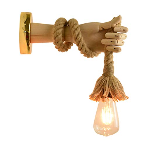 Vintage Wandleuchte Hanf Seil Simulation Holz Hand DIY Nachttischlampe Retro Wandleuchte Dekorative Wandleuchten für Loft Restaurant Korridor Wohnzimmer von GUANSHAN