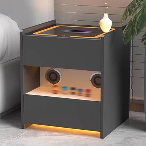 Intelligenter Nachttisch, Kleines Nachttischchen, LED Nachtkommode, Nachtschrank mit Schublade, mit Ladestation und Bluetooth-Audio, for Wohnzimmer-Schlafzimmermöbel ( Color : Nero , Size : H55cm/21.7 von GUAWJRZDP