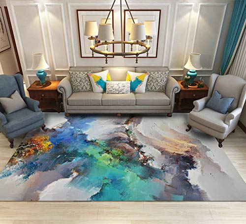 GUGJHFVH Teppich Schlafzimmer Wohnzimmer Kurzflor Teppiche，Waschbar Weich rutschfest，Abstraktes farbiges Landschaftsölgemälde，200 x 300 cm von GUGJHFVH