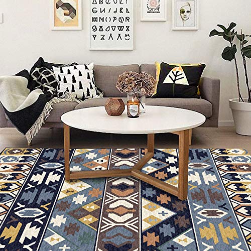 GUGJHFVH Teppich Weich Groß für Wohnzimmer Kinderzimmer Schlafzimmer Raumdekoration Kurzflor rutschfest，traditionell blau weiß braun geometrisch，200 x 200 cm von GUGJHFVH