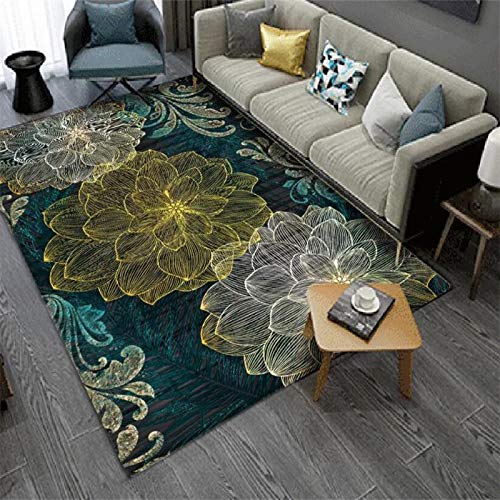 GUGJHFVH Teppich Weich Kurzflor für Küche Esszimmer Wohnzimmer, Schlafzimmer Deko，Retro-Luxus-Blumenmuster in Dunkelgrün，120 x 180 cm von GUGJHFVH