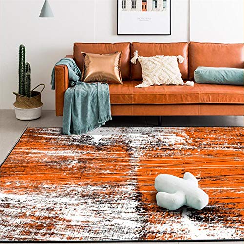GUGJHFVH Teppich Wohnzimmer Schlafzimmer Esszimmer, Kurzflor, rutschfest，Leichtes luxuriöses abstraktes Ölgemälde orange，180 x 200 cm von GUGJHFVH