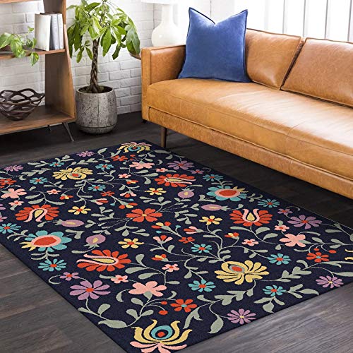 GUGJHFVH Teppich für Wohnzimmer Schlafzimmer, Arbeitszimmer Kurzflor Waschbarer einfache Reinigung Rutschfester，Modische Retro-Blumen mit blauem Hintergrund，160 x 230 cm von GUGJHFVH