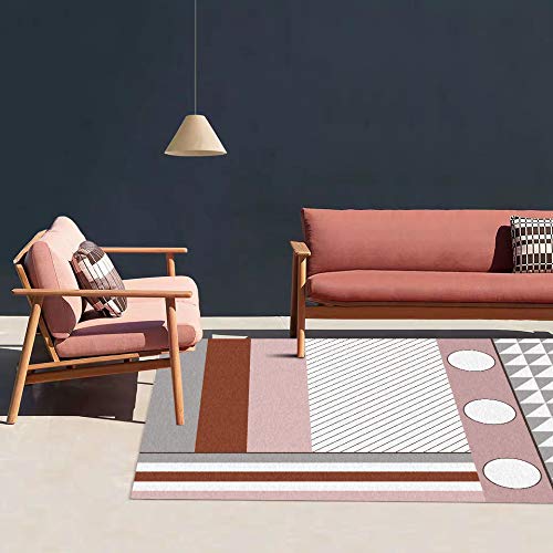 GUGJHFVH Teppich groß Wohnzimmer Indoor Teppich Schlafzimmer rutschfest Teppich Weich Carpet Pflegeleicht，Moderne einfache graue Reisknödel-Rosa-Weiß-Geometrie，180 x 180 cm von GUGJHFVH