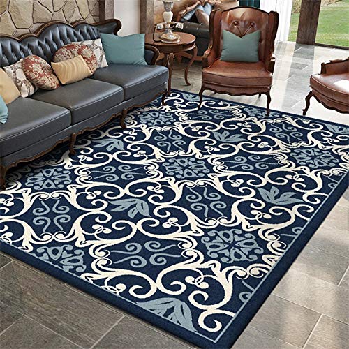 GUGJHFVH Teppich groß Wohnzimmer Indoor Teppich Schlafzimmer rutschfest Teppich Weich Carpet Pflegeleicht，Modernes, Schlichtes blau-weißes Muster，180 x 180 cm von GUGJHFVH