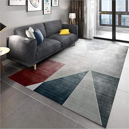 GUGJHFVH Teppiche für Wohnzimmer Schlafzimmer Esszimmer rutschfest Weich，Mode geometrisch rot braun dunkelblau，150 x 180 cm von GUGJHFVH