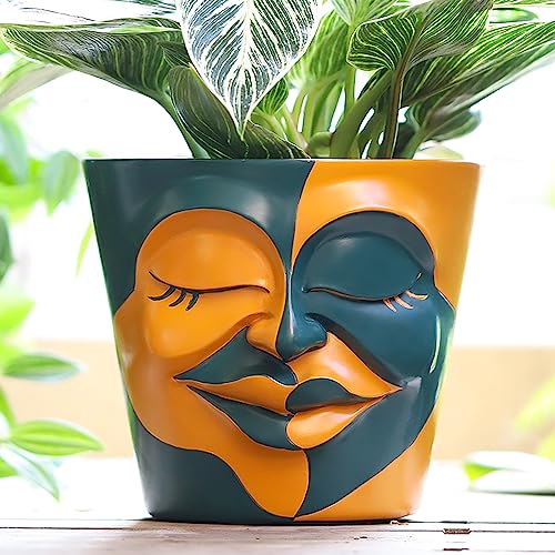 GUGUGO Abstrakte zweifarbige Pflanzgefäße, einzigartiger Gesichts-Blumentopf mit Drainage, niedliche, vielseitige Sukkulententöpfe für Zimmerpflanzen, bunt, lustig, kleine Heimdekoration, Grün und von GUGUGO