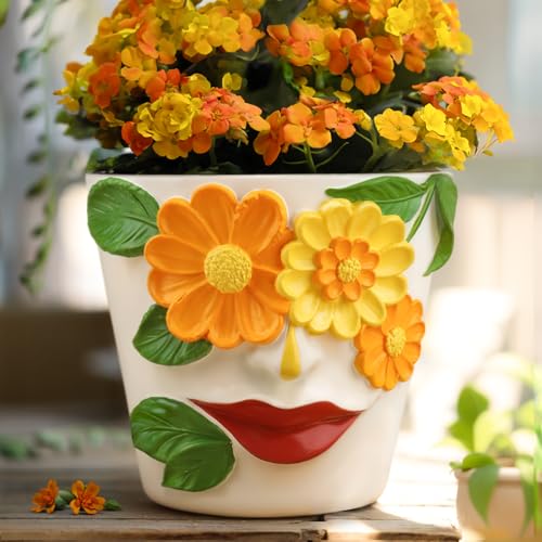 GUGUGO Blumentöpfe mit abstraktem Gesicht, farbenfroh, einzigartiger Regenbogen-Kopf-Pflanztopf mit Drainage, niedlicher Blumentopf für Zimmerpflanzen, eklektischer Sukkulenten-Gartentopf für von GUGUGO