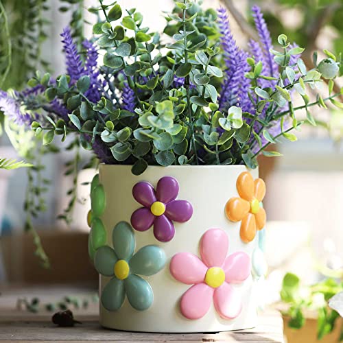 GUGUGO Blumentopf Übertöpf 12cm, Sukkulenten Topf, Kakteen Topf, Übertöpfe für Zimmerpflanzen, Kaktus Pflanze Töpfe, Blumentöpfe Pflanzentopf für Büro Garten Wohnzimmer Modern Deko (Blumen, ø 12 cm) von GUGUGO