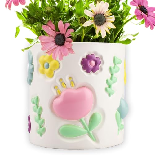 GUGUGO Colorful 3D Flowers Blumentopf, Niedlicher und einzigartiger Regenbogen-Blumentopf, Blumenvase mit Ablauflöchern, Pflanzkübel für Pampasgras, Lustige, Vielseitige Gartengeschenke von GUGUGO