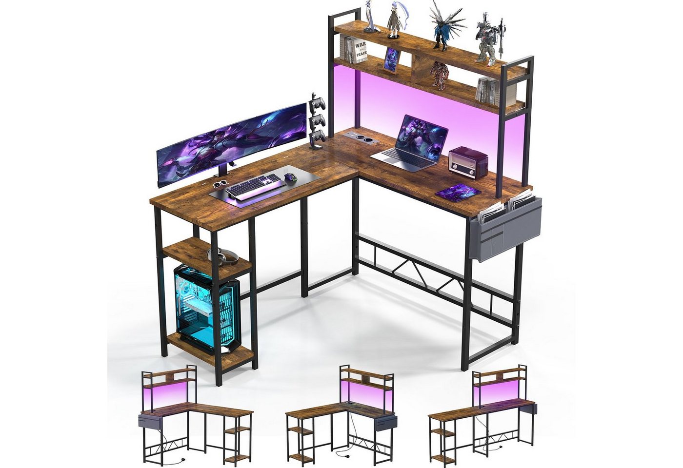 GUNJI Gamingtisch Schreibtisch mit LED und USB L-förmiger Ecktisch 140 * 120cm von GUNJI