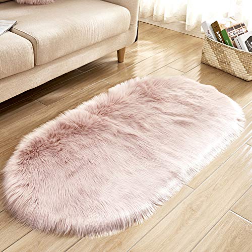 Ovaler Flauschiger Plüsch Bereich Teppich für Schlafzimmer,Faux Lammfell Schaffell Teppiche Wohnzimmer Hochflor Kunstfell Nachahmung Wolle Bettvorleger Sofa Matte Carpet Bodenmatte Rosa 60x120CM Ovaler Flauschiger Plüsch Bereich Teppich für Schlafzimmer,Faux Lammfell Schaffell Teppiche Wohnzimmer Hochflor Kunstfell Nachahmung Wolle Bettvorleger Sofa Matte Carpet Bodenmatte Rosa 60x120CM von GUOCU
