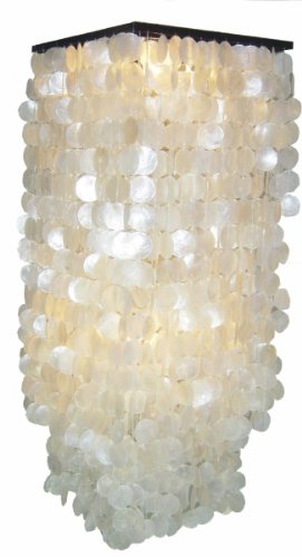 Deckenlampe/Deckenleuchte, Muschelleuchte aus Hunderten Capiz, Perlmutt Plättchen - Modell Sabah Long, Weiß, Muschelscheiben, Farbe: Weiß, 100x40x40 cm, Hängeleuchten aus Natürlichen Materialien von GURU SHOP