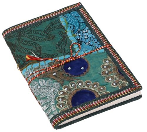 GURU SHOP Boho Notizbuch, Handgemachtes Upcyceling Vintage Tagebuch - Türkis, Größe: Groß 14,5x20 cm, Notizbücher & Tagebücher von GURU SHOP