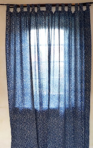 GURU SHOP Boho Vorhänge, Gardine (1 Paar) mit Schlaufen, Handbedruckter Ethno Style Vorhang - Indigo Druck, Blau, Baumwolle, 250x100x0,2 cm, Dekovorhänge von GURU SHOP