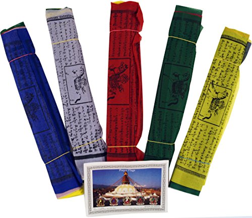 GURU SHOP Gebetsfahnen (Tibet) 5 Stück Sparpack Gebetsfahnen in Verschiedenen Längen - 25 Wimpel/Viskose, Länge: 3,40 m Lang (Wimpel 13x10 cm), Gebetsfahnen von GURU SHOP
