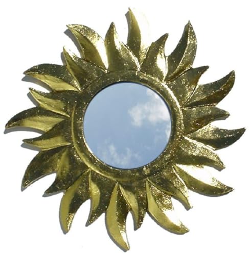 GURU SHOP Sonnenspiegel, Deko Spiegel aus Holz in Sonnenform - Gold 1, Braun, 29x29x1 cm, Spiegel von GURU SHOP