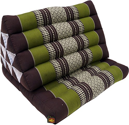 GURU SHOP Thaikissen, Dreieckskissen, Kapok, Tagesbett mit 1 Auflage - Braun/grün, 30x50x75 cm, Asiatisches Sitzkissen, Liegematte, Thaimatte von GURU SHOP