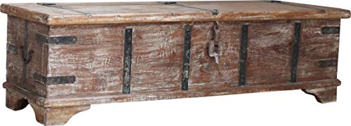GURU SHOP Vintage Holzbox,Holztruhe im Kolonialstil, Couchtisch, Kaffeetisch aus Massivholz - Modell 52, Braun, 40x142x40 cm, Truhen, Kisten, Koffer von GURU SHOP