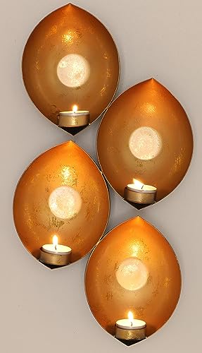 GURU SHOP Wandkerzenhalter, Wandteelicht - Gold, Gelb, 46x20x7,5 cm, Teelichthalter & Kerzenhalter von GURU SHOP