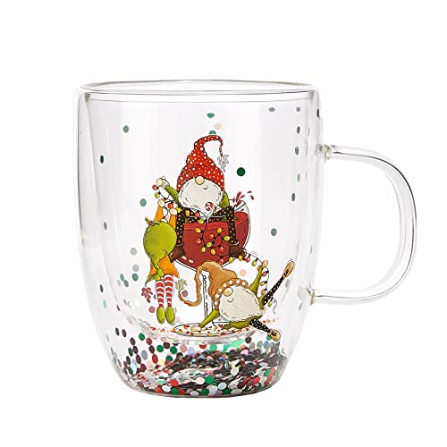 Kaffeetassen-Set mit Weihnachtsmotiven – Elfenbaum, doppelwandig, isolierte Tassen, Feiertage, 284 ml, mit Griff, Konfetti-Schneeflocke, Glaswaren, Tee, Milch, Getränke, Saft, Wasser, Urlaub, weißer von Gute