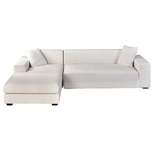 GUYIRT Samt Sofabezug L Form, 2-teiliger Stretch L Form Sofa überzug rutschfest Couchbezug L Form Weicher Möbelschutz Für Ecksofa -Weiss-4+4 Sitzer von GUYIRT