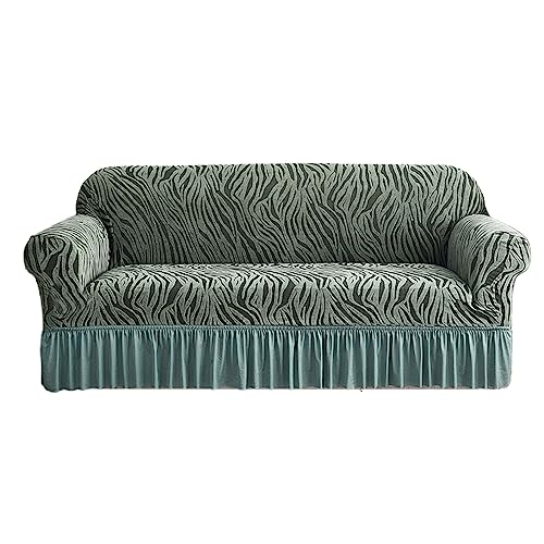 GUYIRT Stretch Sofa überzug Mit Rock, Stilvoll Couchbezug Für 3-Kissen-Couch, Staubdicht Sofahusse, Ideal Für Haustiere Und Kinder-Grün-1-Sitzer (90–140 cm) von GUYIRT