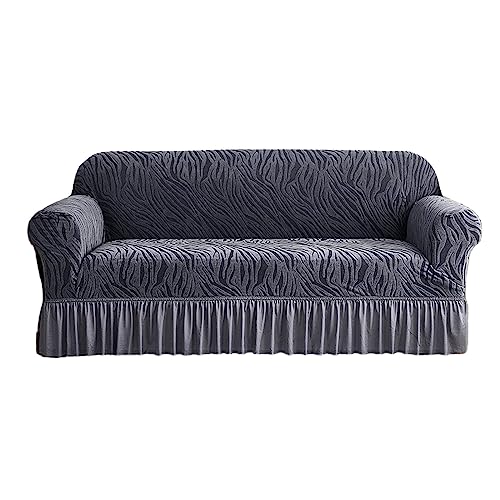 GUYIRT Stretch Sofa überzug Mit Rock, Stilvoll Couchbezug Für 3-Kissen-Couch, Staubdicht Sofahusse, Ideal Für Haustiere Und Kinder-dunkelgrau-1-Sitzer (90–140 cm) von GUYIRT