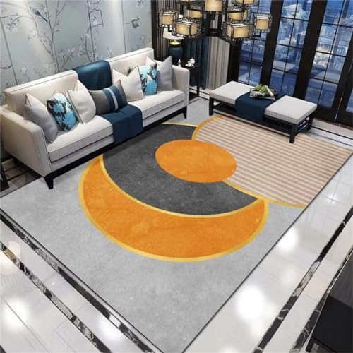 GX-YJX Betten Teppich Wohnzimmer Groß Orange Grau Unregelmäßiges Geometrisches Design Schlafzimmer Teppich Multi-Size Terrassendeko 90X190CM von GX-YJX