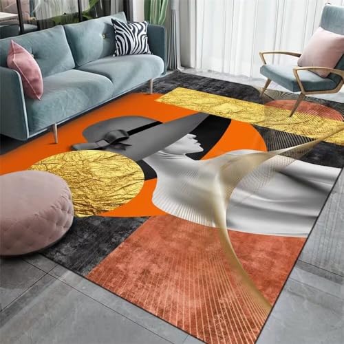 GX-YJX Waschbare Teppiche Wohnen Deko Teppich Wohnzimmer Orange Grau Teppich Stilvoll Weich Home Dekoration Teppich Baby Teppich 90X190CM von GX-YJX