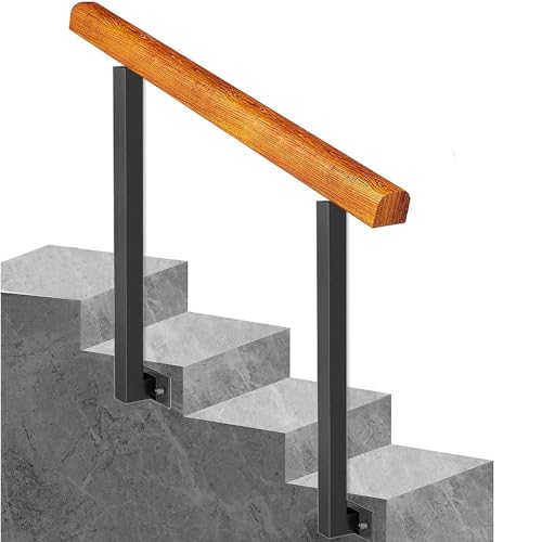 Handläufe für Außenstufen, Treppengeländer, Weichstahl-Metallhandlauf für Veranda-/Beton-/Holzstufen, passend für 1 bis 3 Stufen, Holzmaserung, mit Montagesatz (Farbe: Höhe 85 cm, von GXGGXG