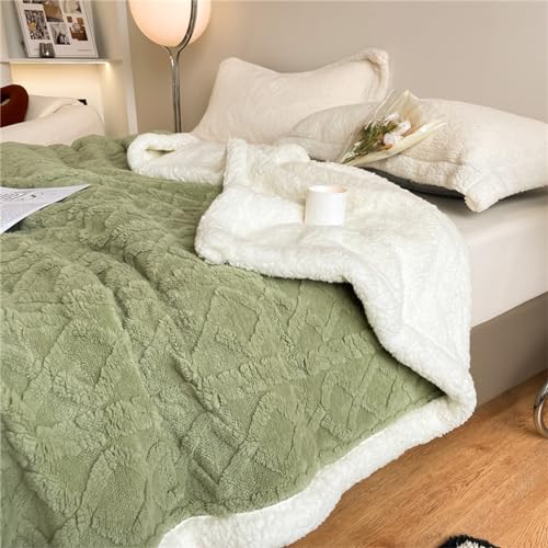 GXJIXf Thickened Imitation Cashmere Throw Blanket, Thick Fleece Throw Blanket, Fluffy Thick Coral Velvet Flannel Air Conditioning Blanket for Couch, Bed, Travel, Camping (Green,39.3 * 59in) von GXJIXf