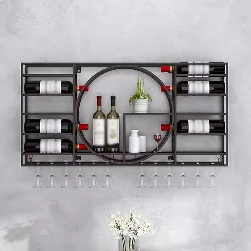 GXQFC Weinregal Metall Wand mit Glashalter Moderne, Flaschenhalter Wandmontage Modern Wandhalter Flaschenregal Wandregal für Home Bar Dining Room Kitchenkitchen(Size:90×11×42cm,Color:Schwarz) von GXQFC