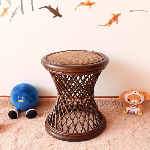 GYDUHYE Hochwertiger Rattan-Hocker, rustikaler Multifunktions-Holzakzent-Hocker, Beistelltisch für den Außenbereich, Garten, handgewebter Weiden-Ottoman-Fußhocker von GYDUHYE