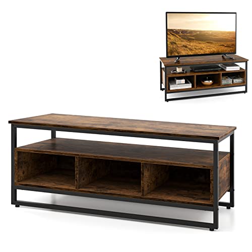 GYMAX TV-Schrank Lowboard für Fernseher bis zu 50 Zoll Fernsehtisch Holz 110 x 42,5 x 45 cm Fernsehschrank mit offenen Fächern von GYMAX