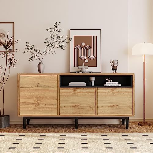 GYNGTLC Moderner Sideboard aus Holz mit DREI Türen und Regalen,Einfache Montage, platzsparendes Design, robust und zuverlässig,160 x 35 x 76 cm GYNGTLC Moderner Sideboard aus Holz mit DREI Türen und Regalen,Einfache Montage, platzsparendes Design, robust und zuverlässig,160 x 35 x 76 cm von GYNGTLC