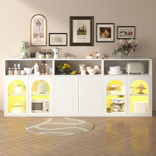 GYNGTLC Sideboard, Lagerschrank, Standschrank mit Glastür und LED-Holzblistertür für Küche, Haus, Wohnzimmer, Weiß, 210 x 35 x 90 cm GYNGTLC Sideboard, Lagerschrank, Standschrank mit Glastür und LED-Holzblistertür für Küche, Haus, Wohnzimmer, Weiß, 210 x 35 x 90 cm von GYNGTLC