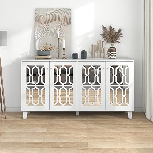 GYNGTLC Weiß verspiegelte Anrichte mit kühlen Kristallgriffen, Vier Türen, mit beweglichem Laminat.für Wohn- und Esszimmer, 160 x 40 x 84cm GYNGTLC Weiß verspiegelte Anrichte mit kühlen Kristallgriffen, Vier Türen, mit beweglichem Laminat.für Wohn- und Esszimmer, 160 x 40 x 84cm von GYNGTLC