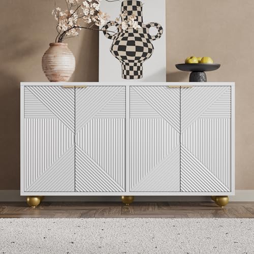 GYNGTLC Weißer Sideboard mit Vier geformten Türen,Modernes und Schlichtes Design, ideal für das Stadtleben GYNGTLC Weißer Sideboard mit Vier geformten Türen,Modernes und Schlichtes Design, ideal für das Stadtleben von GYNGTLC