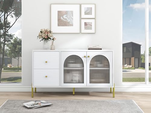 GYNGTLC weiß-goldenes Sideboard mit verstellbaren Regalen und Marmorplatte,Schrank mit 2 Türen und 2 Schubladen,Für Wohnzimmer, Schlafzimmer, Balkon – überall! GYNGTLC weiß-goldenes Sideboard mit verstellbaren Regalen und Marmorplatte,Schrank mit 2 Türen und 2 Schubladen,Für Wohnzimmer, Schlafzimmer, Balkon – überall! von GYNGTLC