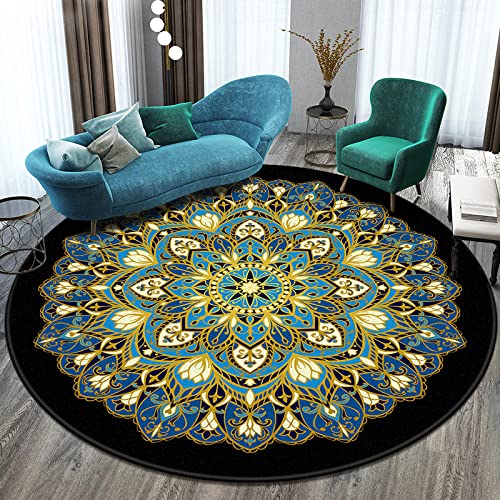 GZQIAWY 2021 Runder Mandala Teppich Balkon Couchtisch Matte Hängekorb Teppichmatte Wohnzimmer Dekoration Matte Tapis Salon Dekoration Salon-Blau I 100cm Durchmesser von GZQIAWY